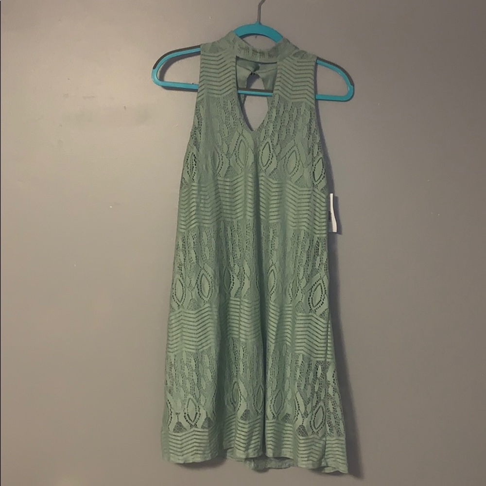 Light green lace high neck keyhole dress